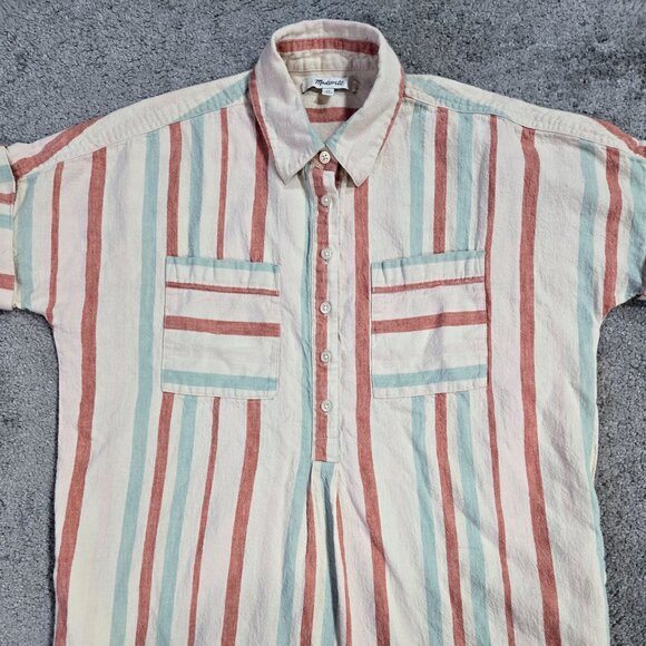 Madewell Sasha Linen Blend Cream Stripe Dress Oversized Boho Beachy L9076 - Picture 4 of 9